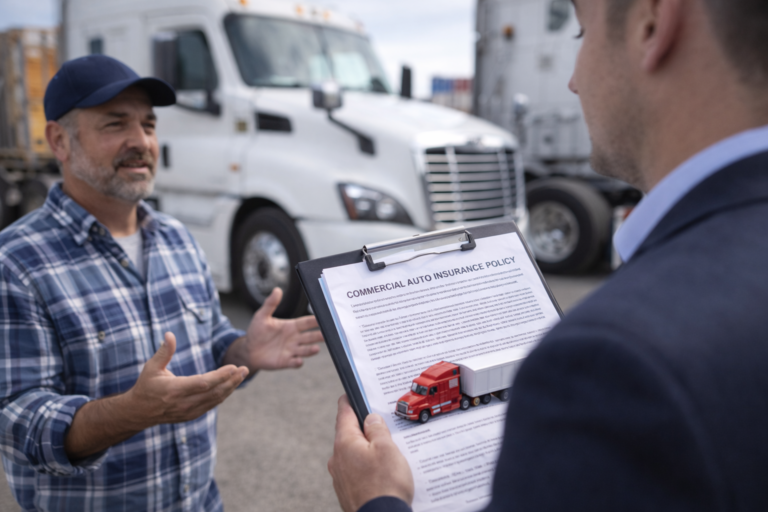 Haul for hire insurance Texas showing commercial truck driver with freight vehicle for commercial auto and trucking insurance coverage