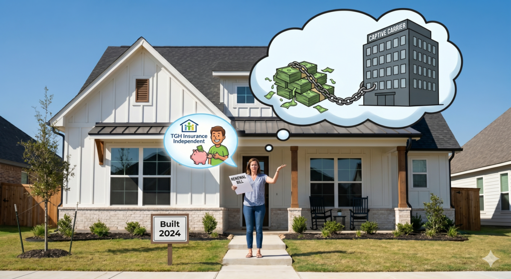 Frustrated homeowner looking at a bill due to the Texas homeowner loyalty penalty.